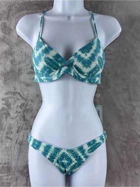 Luli Fama Teal and White Ikat Underwire Bikini Set